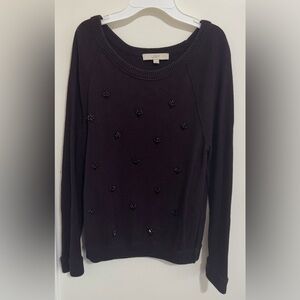 Ann Taylor LOFT Medium Boat Neck purple Raglan Long Sleeve Beaded Sweater